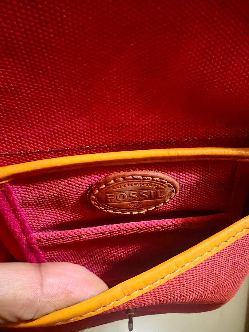 Fossil leather and canvas sling bag (Category: Cross-body Bags) located in Davao. Submitted by thefrugalshop (Listing ID 1470629100, Image 2). Description: well-used but in presentable condition. all leather and canvas. .