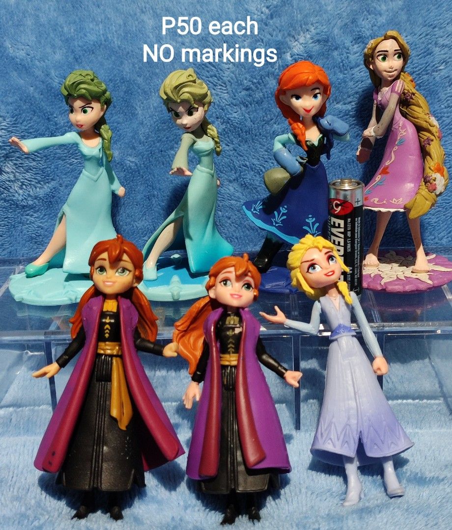 Frozen and Disney Princess Figures Lot (Category: Figurines & Statues) located in Baguio. Submitted by abigailmyra (Listing ID 1470743478, Image 2). Description: P50 each Anna, Elsa, Rapunzel NO markings, good quality P45 each/P150 set Princess Aurora, Belle, Cinderella -gowns can be interchanged -ideal for older kids & for display loc:Baguio-CAR.