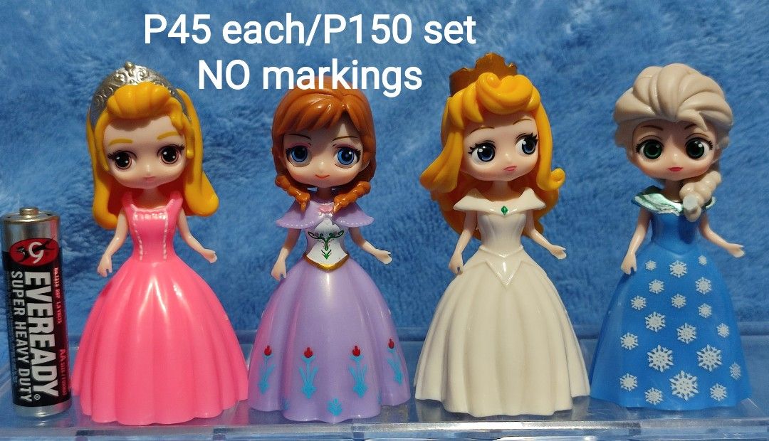 Frozen and Disney Princess Figures Lot (Category: Figurines & Statues) located in Baguio. Submitted by abigailmyra (Listing ID 1470743478, Image 3). Description: P50 each Anna, Elsa, Rapunzel NO markings, good quality P45 each/P150 set Princess Aurora, Belle, Cinderella -gowns can be interchanged -ideal for older kids & for display loc:Baguio-CAR.