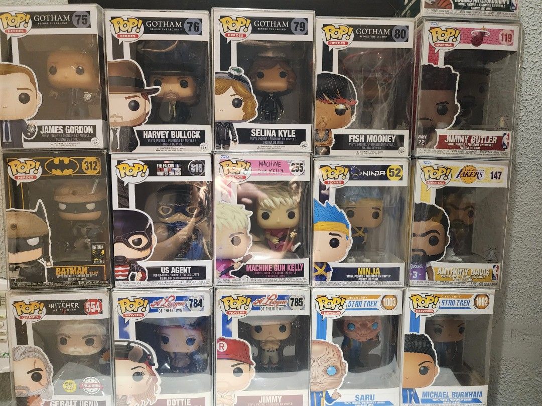 Funko Pop Vinyl Figures Gotham NBA Star Trek Witcher (Category: Designer & Blind Box Toys) located in Manila. Submitted by kg613 (Listing ID 1470921307, Image 2). Description: - Massive Funko Pop collection featuring popular series and icons - Includes Gotham (James Gordon, Harvey Bullock, Selina Kyle, Fish Mooney), NBA stars (Giannis, Jimmy Butler, AD), Ninja, Batman, MGK, Star Trek, Witcher Geralt, and A League of Their Own - All figures are se