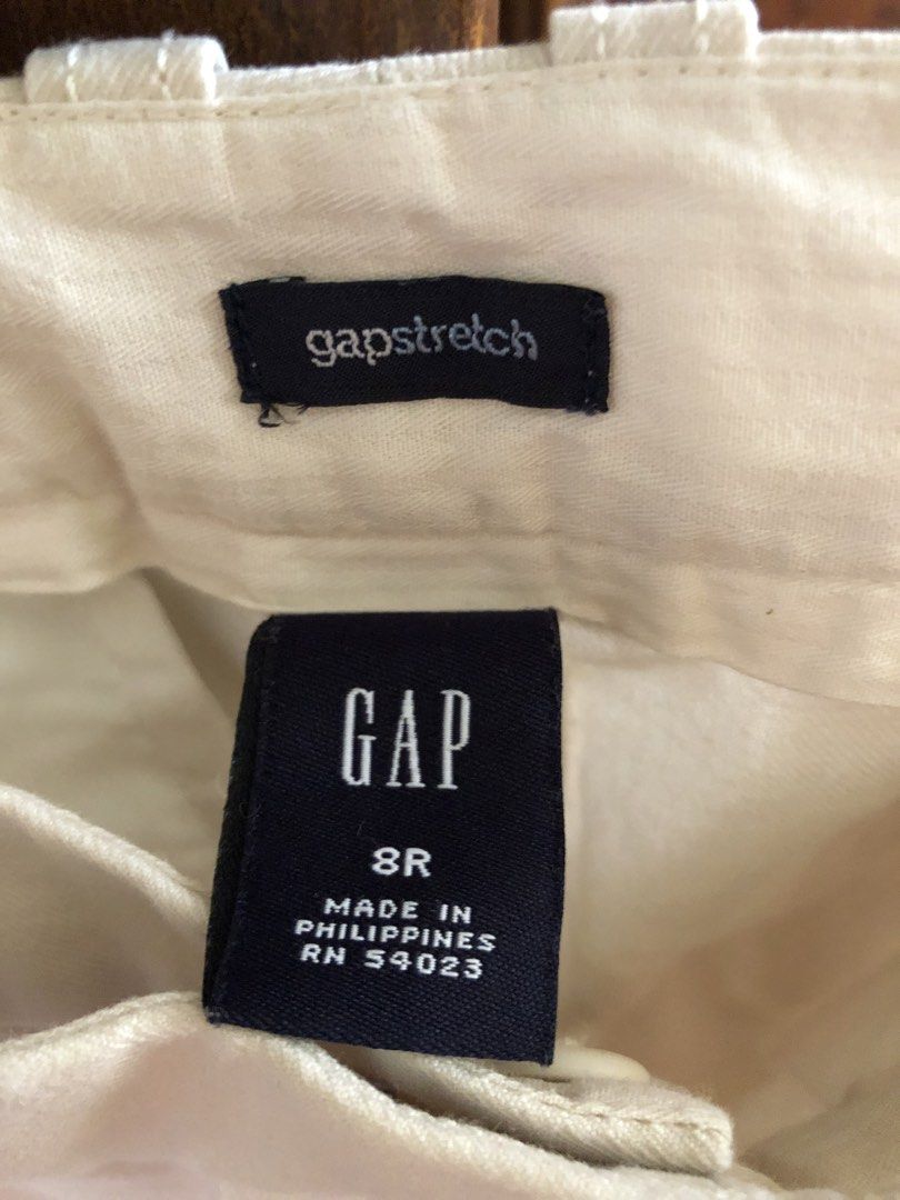 GAP Stretch Cream Trousers Size 8R (Category: Jeans) located in Davao. Submitted by stylecircuit (Listing ID 1470764025, Image 3). Description: - Brand: Gap - Style: Stretch trousers / flare - Color: Cream (Neutral shade) - Size: 8 Regular fit - Waist: low rise with belt loops, zip fly, and button closure - Details: Single back pocket with button detail - Material: Comfortable fabric blend with slight stretch - Origin: Made in Philippines.