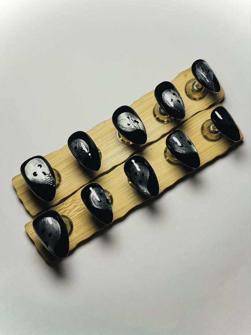 Ghost face press on nails (Category: Hands & Nails) located in Manila. Submitted by nailarchitech.co (Listing ID 1470855158, Image 1). Description: Size: Small Shape: almond Length: medium •includes prep/application kit when purchased • handmade & reusable Message us on IG @nailarchitech.co for further inquiries!.