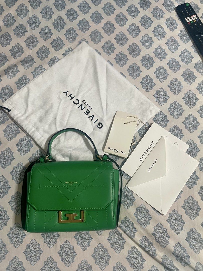 Givenchy Green Leather Handbag with Dust Bag (Category: Luxury Bags & Wallets) located in Davao. Submitted by jsunday (Listing ID 1470754712, Image 1). Description: FOR SALE | AUTHENTIC GIVENCHY EDEN MINI BAG 💚 Asking Price: ₱23,000 (Slightly Negotiable) Beautiful Givenchy Eden Mini Top Handle Bag in vibrant green leather with gold-tone hardware. Details: • Brand: Givenchy Paris • Model: Eden Mini Bag • Colour: Green • Material: Leather • Purcha