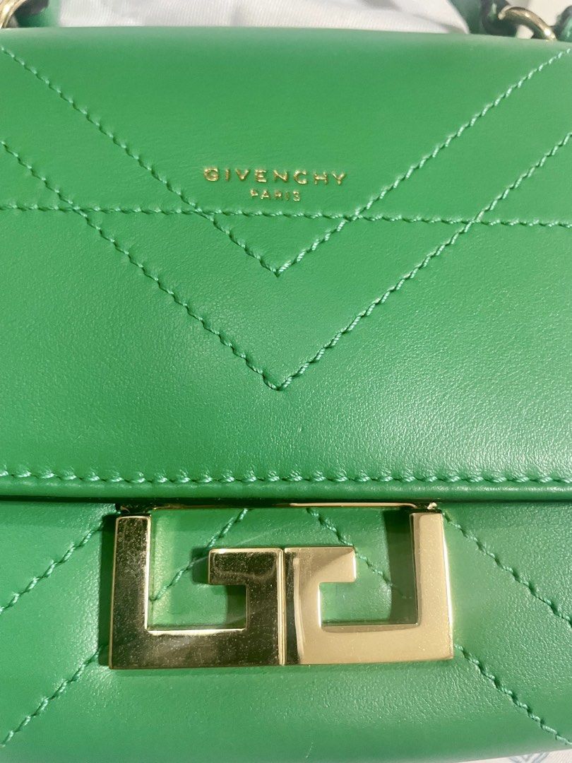Givenchy Green Leather Handbag with Dust Bag (Category: Luxury Bags & Wallets) located in Davao. Submitted by jsunday (Listing ID 1470754712, Image 2). Description: FOR SALE | AUTHENTIC GIVENCHY EDEN MINI BAG 💚 Asking Price: ₱23,000 (Slightly Negotiable) Beautiful Givenchy Eden Mini Top Handle Bag in vibrant green leather with gold-tone hardware. Details: • Brand: Givenchy Paris • Model: Eden Mini Bag • Colour: Green • Material: Leather • Purcha