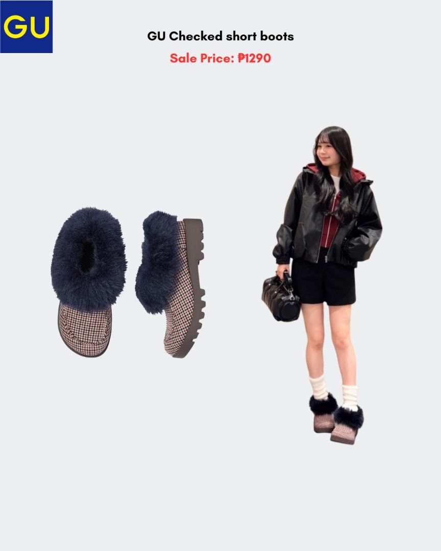 GU Checked Short Boots (Category: Boots) located in Quezon City. Submitted by jiya.tokio (Listing ID 1470884756, Image 1). Description: Sale Pre-order from GU Japan 🇯🇵 GU Checked Short Boots ₱ 1290‼️ Reminders: ✈️ETA: Dec ❣️50% DP is required to secure your item. (Non-refundable if the item has been purchased already.) 🚫No size exchanges after purchase 📍Tandang Sora, Quezon City 💰MOP: BPI / GCash / Unionbank 🚚: Lalamove/GrabX/J&T/LBC.