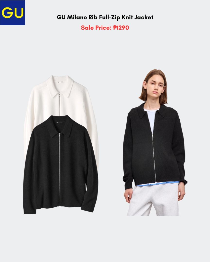 GU Milano Rib Full-Zip Knit Jacket (Category: Coats, Jackets and Outerwear) located in Quezon City. Submitted by jiya.tokio (Listing ID 1470886332, Image 1). Description: Sale Pre-order from GU Japan 🇯🇵 GU Milano Rib Full-Zip Knit Jacket ₱ 1290‼️ Reminders: ✈️ETA: Dec ❣️50% DP is required to secure your item. (Non-refundable if the item has been purchased already.) 🚫No size exchanges after purchase 📍Tandang Sora, Quezon City 💰MOP: BPI / GCas