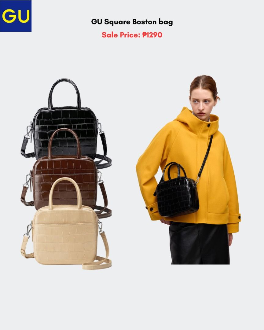 GU Square Boston Bag (Category: Cross-body Bags) located in Quezon City. Submitted by jiya.tokio (Listing ID 1470884404, Image 1). Description: Sale Pre-order from GU Japan 🇯🇵 GU Square Boston Bag ₱ 1290‼️ Reminders: ✈️ETA: Dec ❣️50% DP is required to secure your item. (Non-refundable if the item has been purchased already.) 🚫No size exchanges after purchase 📍Tandang Sora, Quezon City 💰MOP: BPI / GCash / Unionbank 🚚: Lalamove/GrabX/J&T/LBC.
