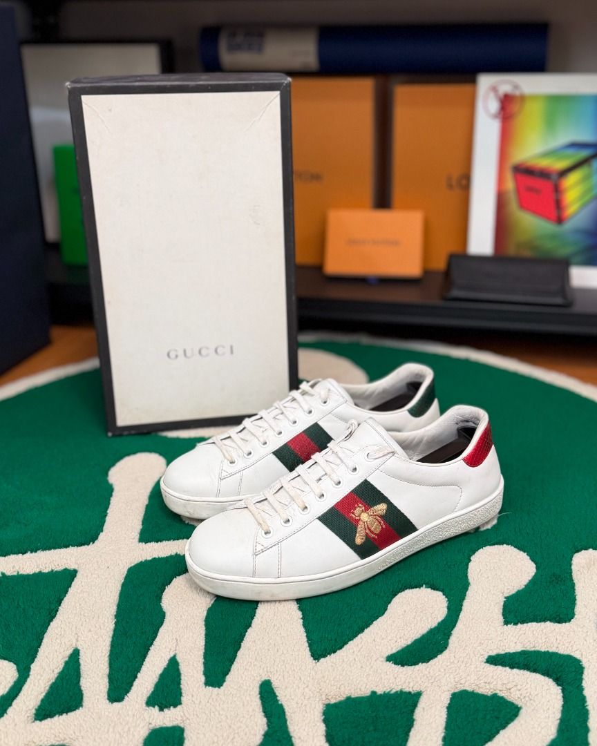 Gucci Ace Bee [SIZE 9.5-10 US] (Category: Sneakers & Footwear) located in Cavite. Submitted by southsnkr (Listing ID 1470773959, Image 1). Description: Gucci Ace Bee Size 8.5G (fits 9.5-10m) Used (8.5/10) Inclusions: box & dust bag ₱13,500 only Cavite / Bulacan 📍 Add for shipping Mode of Payment: BPI | G-cash 𝗔𝗹𝗹 𝘁𝗿𝗮𝗱𝗲𝗺𝗮𝗿𝗸𝘀 𝗮𝗻𝗱 𝗹𝗼𝗴𝗼𝘀, 𝗶𝗻𝗰𝗹𝘂𝗱𝗶𝗻𝗴 𝘁𝗵𝗼𝘀𝗲 𝗼𝗳 𝗡𝗶𝗸𝗲, 𝗔𝗱𝗶𝗱𝗮𝘀, 𝗮𝗻𝗱 𝗼𝘁𝗵𝗲𝗿 𝗯𝗿𝗮𝗻𝗱𝘀, 