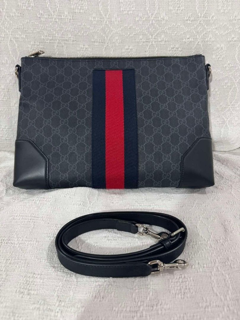 Gucci GG Supreme Messenger Bag with Web Stripe (Category: Luxury Bags & Wallets) located in Makati City. Submitted by iamemztot_1992 (Listing ID 1470795134, Image 2). Description: - Authentic Gucci GG Supreme canvas with leather trim - Iconic red and blue Web stripe down the center - Secure top zip closure - Includes detachable and adjustable black leather strap - Premium metal hardware finish - Pristine condition: clean interior and corners with