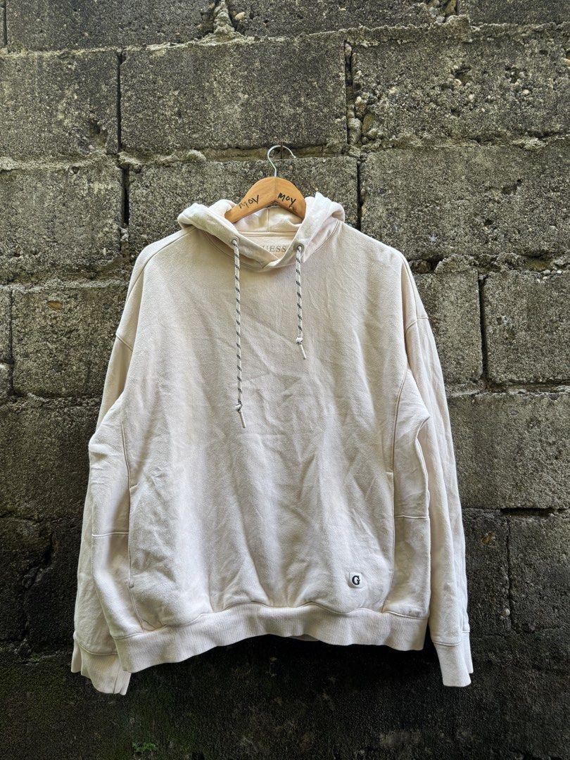 Guess Hoodie Jacket (Category: Coats, Jackets and Outerwear) located in Bacolod City. Submitted by rethreaded.co (Listing ID 1470867267, Image 1). Description: Guess Hoodie Jacket Excellent Condition Cream color No issues Size medium to large Dimes 23x26 Loc Negros Occidental📍 Unli Vouch/Vc with item for assurance✅ 550 ONLY📩📩📩.