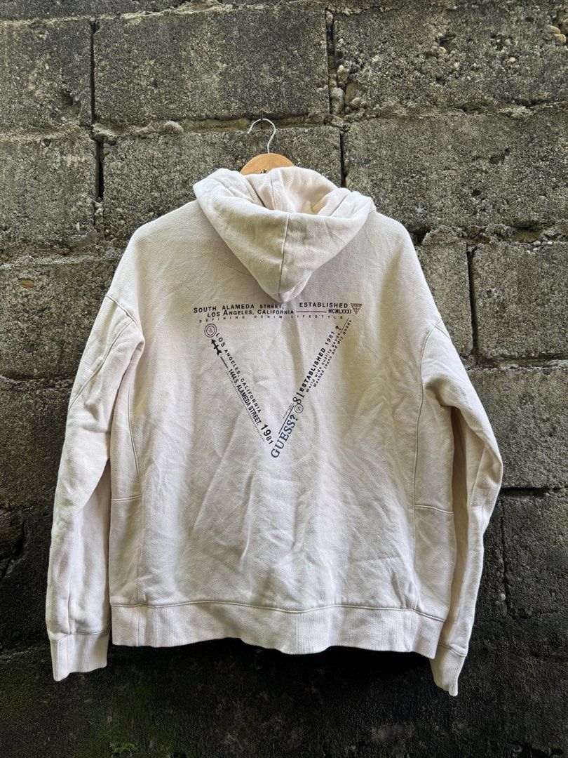 Guess Hoodie Jacket (Category: Coats, Jackets and Outerwear) located in Bacolod City. Submitted by rethreaded.co (Listing ID 1470867267, Image 3). Description: Guess Hoodie Jacket Excellent Condition Cream color No issues Size medium to large Dimes 23x26 Loc Negros Occidental📍 Unli Vouch/Vc with item for assurance✅ 550 ONLY📩📩📩.