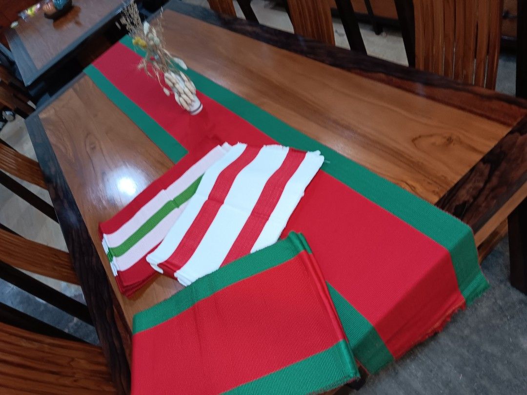 Handwoven Abel Christmas Placemats (Category: Table Linen & Textiles) located in Quezon City. Submitted by ViganCasaAbelIloco (Listing ID 1470828739, Image 2). Description: -1 dozen per set - Festive table runner and matching placemats in red, green, and white - Available in multiple patterns including classic stripes and bordered designs - Crafted from durable, high-quality textured fabric - Perfect for Christmas dinners, holiday gatherings, and