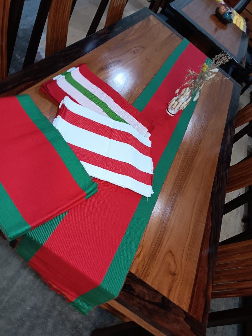Handwoven Abel Christmas Placemats (Category: Table Linen & Textiles) located in Quezon City. Submitted by ViganCasaAbelIloco (Listing ID 1470828739, Image 3). Description: -1 dozen per set - Festive table runner and matching placemats in red, green, and white - Available in multiple patterns including classic stripes and bordered designs - Crafted from durable, high-quality textured fabric - Perfect for Christmas dinners, holiday gatherings, and