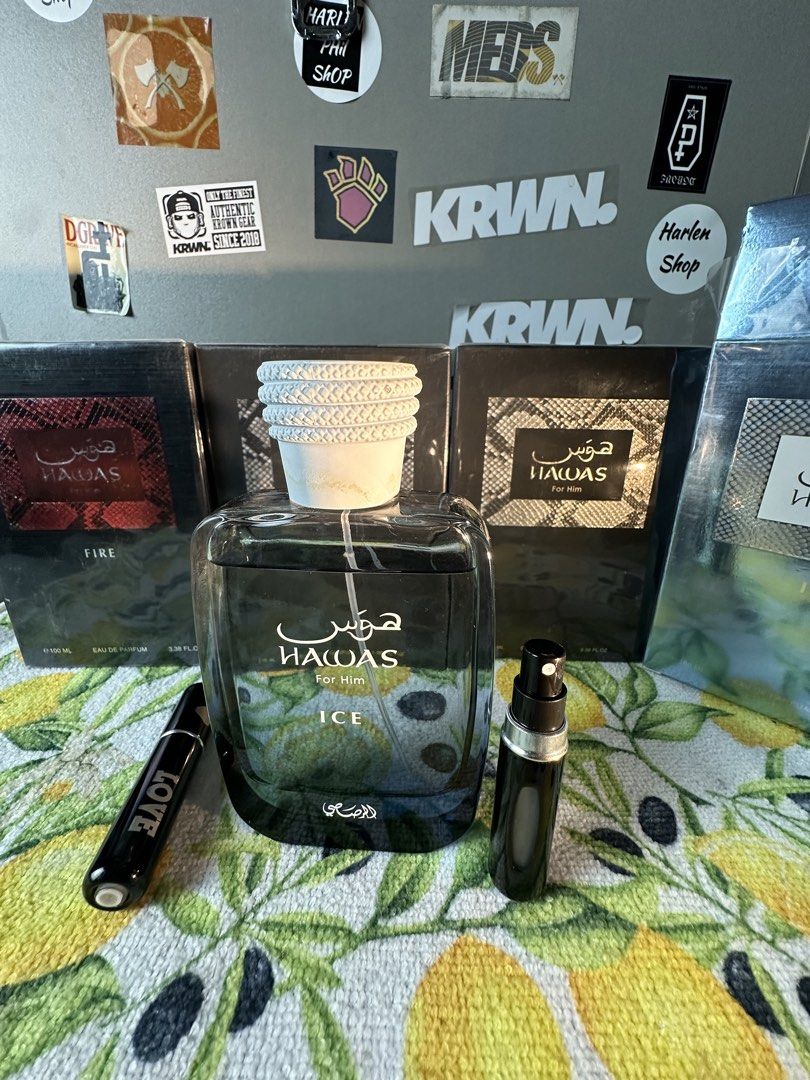 Hawas Ice Decant 5ML (Category: Luxury Accessories) located in Manila. Submitted by harveybirosel (Listing ID 1470921447, Image 2). Description: With free personalized atomizer Hawas Ice Decant 5ML ₱180 only.