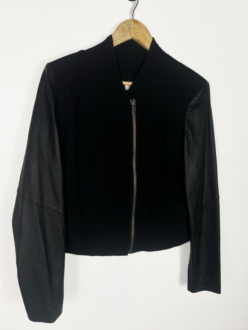 Helmut Lang Modern Leather Sleeve Zip Jacket (Category: Coats, Jackets and Outerwear) located in Bacolod City. Submitted by nodaysoff (Listing ID 1470896791, Image 3). Description: Helmut Lang - Modern Leather Sleeve Zip Jacket - Authentic Measures: 20x22.5 | Small Excellent condition No flaws ₱4,000 OBO.