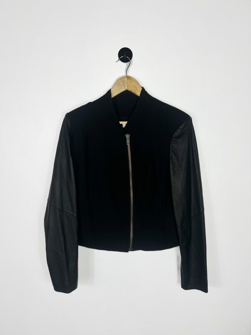 Helmut Lang Modern Leather Sleeve Zip Jacket (Category: Coats, Jackets and Outerwear) located in Bacolod City. Submitted by nodaysoff (Listing ID 1470896791, Image 1). Description: Helmut Lang - Modern Leather Sleeve Zip Jacket - Authentic Measures: 20x22.5 | Small Excellent condition No flaws ₱4,000 OBO.
