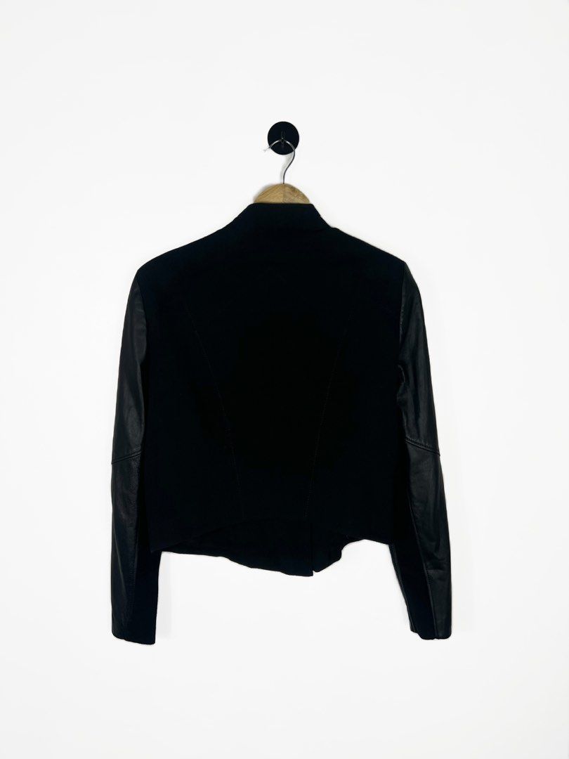 Helmut Lang Modern Leather Sleeve Zip Jacket (Category: Coats, Jackets and Outerwear) located in Bacolod City. Submitted by nodaysoff (Listing ID 1470896791, Image 2). Description: Helmut Lang - Modern Leather Sleeve Zip Jacket - Authentic Measures: 20x22.5 | Small Excellent condition No flaws ₱4,000 OBO.
