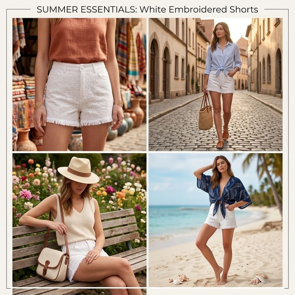 H&M White Embroidered Shorts Summer Essentials WB (Category: Shorts) located in Mandaue City. Submitted by isabelle915 (Listing ID 1470752570, Image 2). Description: - Color: Clean white - Fit: High-waisted with button closure - Details: Front textured pattern and trendy frayed hem - Versatility: Perfect for beach trips, warm weather, and casual strolls - Styling: Easy to match with tank tops, button-downs, or blouses.