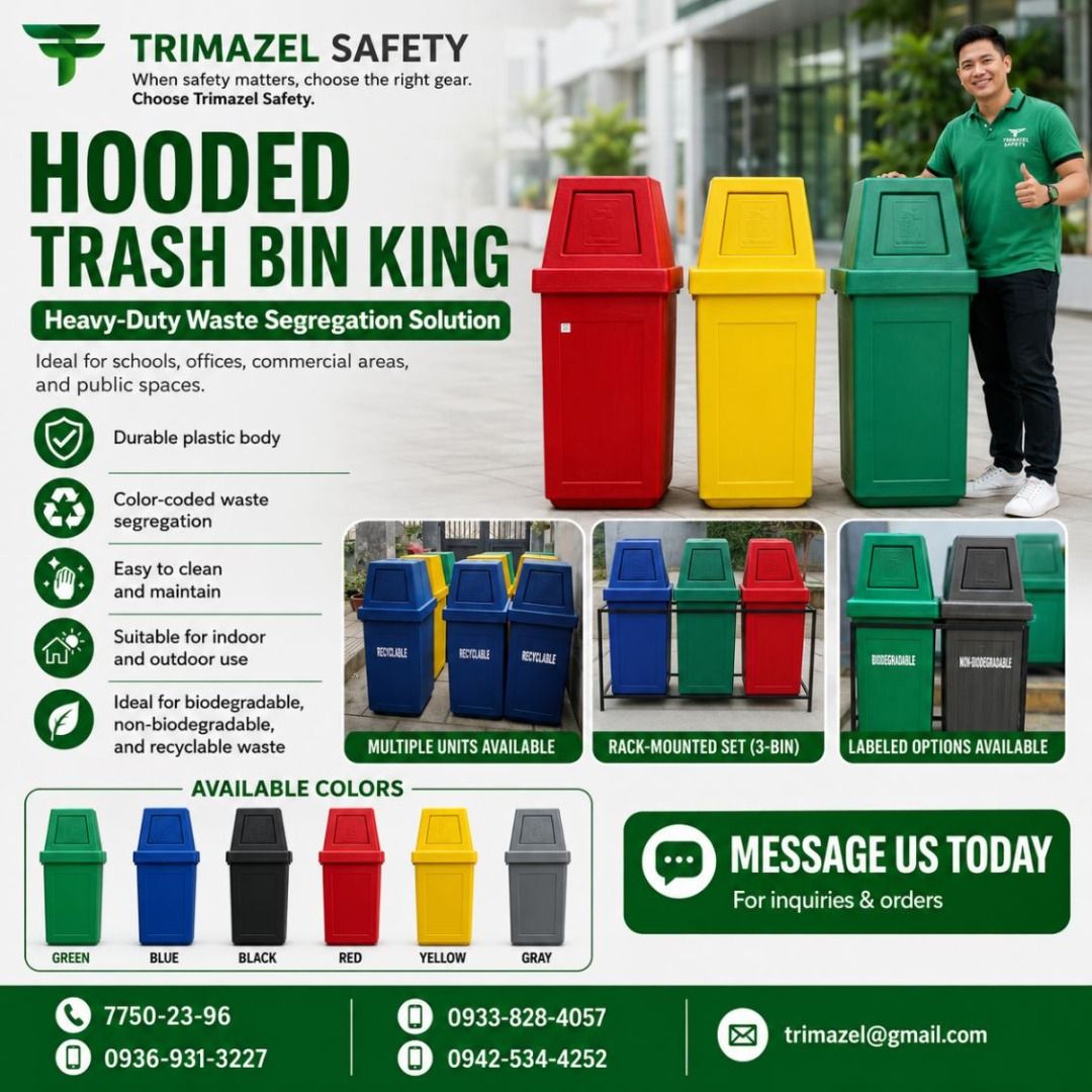 HOODED TRASH BIN KING (Category: Looking For) located in Caloocan City. Submitted by trzl_liza14 (Listing ID 1470752924, Image 1). Description: ✅ Guaranteed lowest price ✅ Quality products ✅ Big discount for bulk orders ✅ 100% LEGIT TRUSTED SUPPLIER! ✅ With Complete Legal Documents ✅ BIR Registered We Supply All Kinds Of PPE Supplies, Raincoat, Hard Hat, Cooler Box, Plastic Trash Bin, Road Barriers, Kayak Boats, Crystal Kayak, Traffic Cone, T-Bol