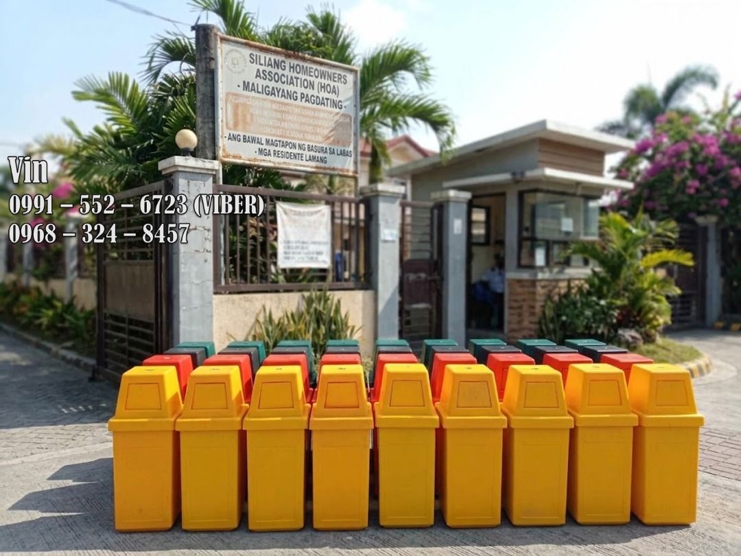 hooded trash bin king size (Category: Waste Bins & Bags) located in Bacoor. Submitted by zx400rr (Listing ID 1470747914, Image 1). Description: HOODED TRASH BIN Made in non-toxic Polyurethane Plastic Easy to clean, carry and move Also available: Metal Frame for 2 slots, 3 slots & 4 slots! Segregation Label & Company Logo Sizes: 28L, 75L, 85L, 132L Color: Red, Yellow, Green, Black, Blue, Gray For inquiries: 0991 552 6723 0968 324 8457 0933 855 951