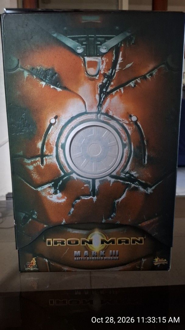 Hot Toys Iron Man Mark III Battle Damaged Version (Category: Figurines & Statues) located in Imus. Submitted by jeffbergs (Listing ID 1470769867, Image 1). Description: - Authentic Hot Toys 1/6 scale Iron Man Mark III Battle Damaged Version - Includes interchangeable chest armor - Features a dedicated display stand - Perfect centerpiece for Marvel and MCU collectors - Condition: Figure is in great shape, box has minor shelf wear from storage - Pl