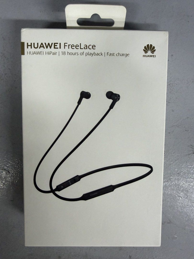 Huawei FreeLace Wireless Earphones (Category: Earphones) located in Manila. Submitted by wired_24x7 (Listing ID 1470779951, Image 1). Description: - Brand new & 100% sealed in original packaging - Huawei HiPair technology for easy pairing and fast charging - Up to 18 hours of continuous music playback - Memory metal neck cable for a comfortable fit - Wind noise reduction for crystal-clear calls.
