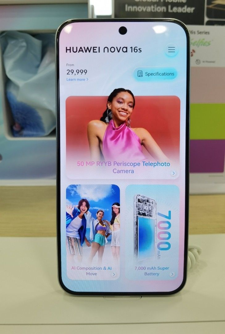 Huawei Nova 16s (Category: Huawei) located in Las Pinas. Submitted by huawei003 (Listing ID 1470822142, Image 1). Description: Specification *50 MP Periscope Telephoto Camera *True-to-Color Camera *AI Move & AI Composition *7000mAh Battery & 100W Huawei Supercharge Available Color Starry Black /Sky white /Breathing Crystal Mode of Payment 👉 CASH/GCASH/GGIVES/SPAYLATER 👉 ALL MAJOR CREDITCARDS INSTALLMENT UP TO 24 MONTHS 0% INTERES 👉 HOMECREDIT,