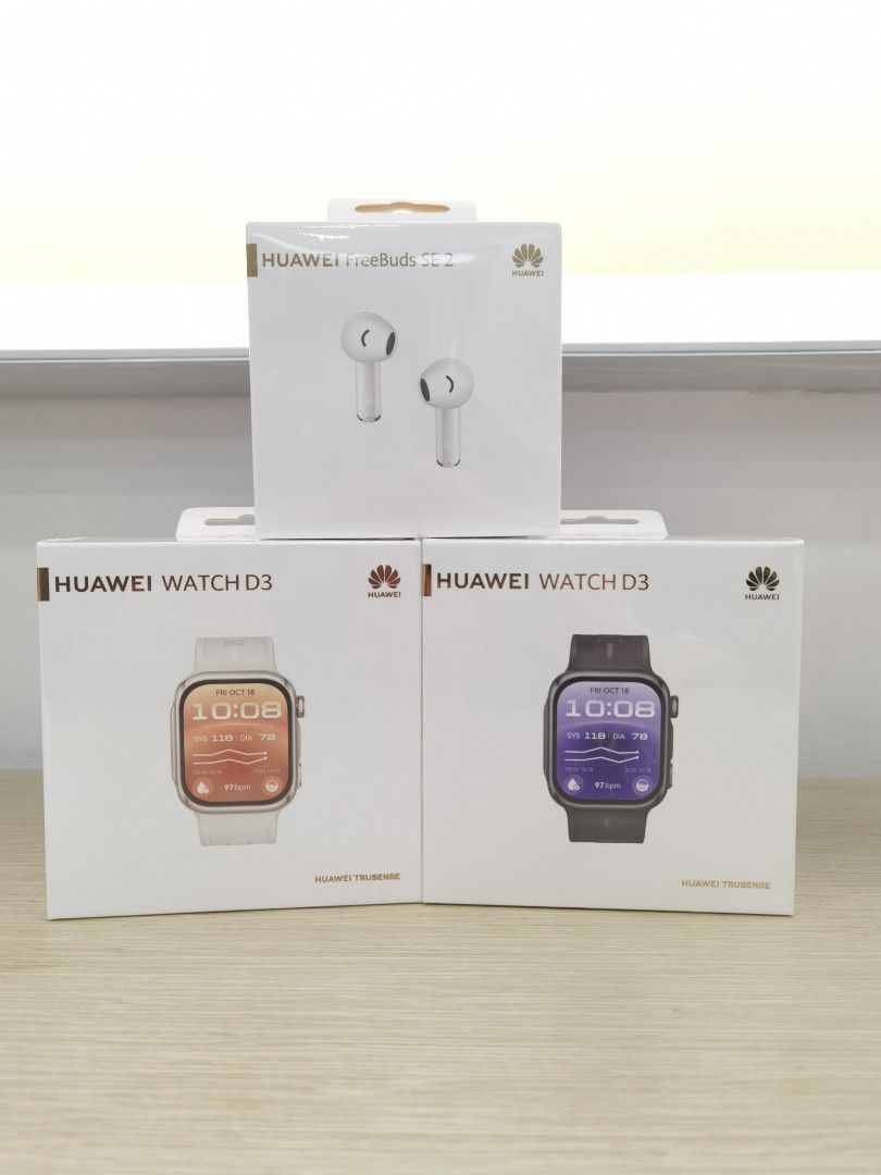 HUAWEI WATCH D3 (Category: Wearables & Smart Watches) located in Las Pinas. Submitted by huawei003 (Listing ID 1470818564, Image 1). Description: Specification *Ambulatory Blood Pressure Monitoring (Track your BP changes throughout the day) *All-Round Health Management *Slim Fit and Comfortable Wear 11.3mm ultra-slim profile & 1.92" AMOLED display. *Health Community Get abnormal BP alerts on your wrist. Available Color Gold and Black With Free Hu