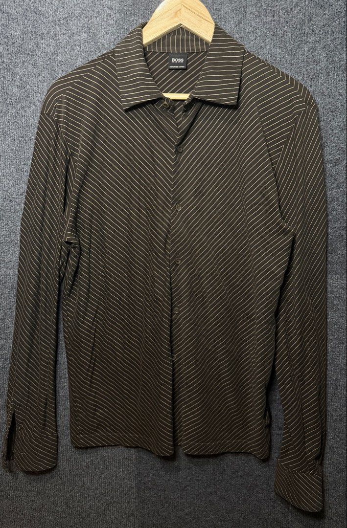 Hugo Boss Brown Striped Long Sleeve (Category: Tshirts & Polo Shirts ) located in Baguio. Submitted by thriftcoded_2600 (Listing ID 1470864948, Image 2). Description: - Hugo Boss Longsleeve - Excellent Condition - 20x27 - Size: M - Color Rate:10/10 -Authentic.