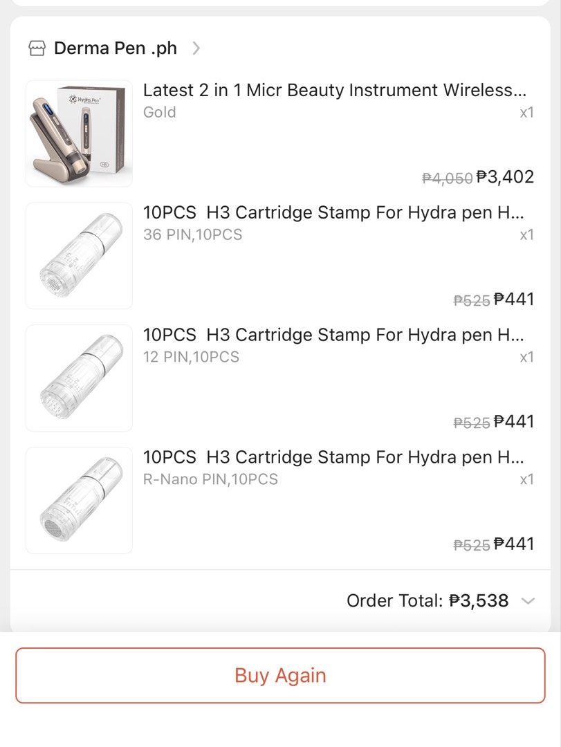 HydraPen H5 Microneedling Beauty Instrument (Category: Face Care) located in Pasig City. Submitted by acinomaral (Listing ID 1470786309, Image 3). Description: - Item: HydraPen H5 Wireless Microneedling Device - Color: Elegant Gold Finish - Condition: Excellent, complete with original box - Inclusions: Charging dock, power adapter, USB-C cable, attachment rings, and user manual - Extras: Includes 2 brand new, sealed needle cartridges - Perfect fo