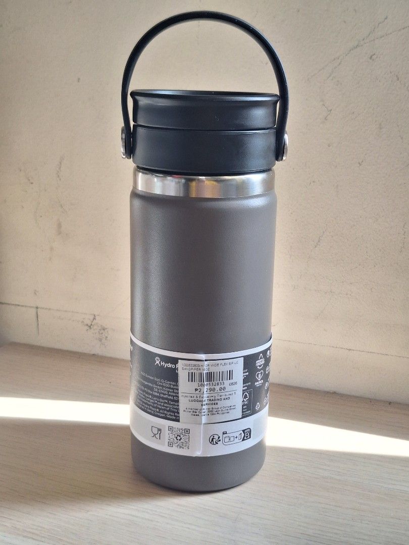 Hydro Flask 16 oz Wide Flex Sip Lid Sandpiper (Category: Water Bottles & Tumblers) located in Quezon City. Submitted by mfgeronimo (Listing ID 1470747132, Image 2). Description: - Brand: Hydro Flask - Capacity: 16 oz - Color: Sandpiper Grey - Lid Type: Wide Flex Sip Lid with handy carrying handle - Condition: Brand new with paper sleeve and bottom barcode sticker still attached - Performance: Keeps drinks hot or cold bought during sale, selling f