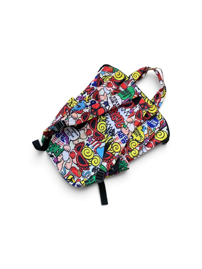Hysteric glamour mini backpack (Category: Backpacks) located in Lipa City. Submitted by inglowetrust (Listing ID 1470757416, Image 3). Description: Hysteric glamour backpack Length:19 Width:14 Type: 2-Way Bag / Tote Backpack Brand Style: Hysteric Mini Inspired Color/Print: Colorful Comic Graffiti Material: Nylon / Lightweight Feature: Front zip + side pockets + adjustable straps Condition:10/10 499+SF Dm for more details 📥.