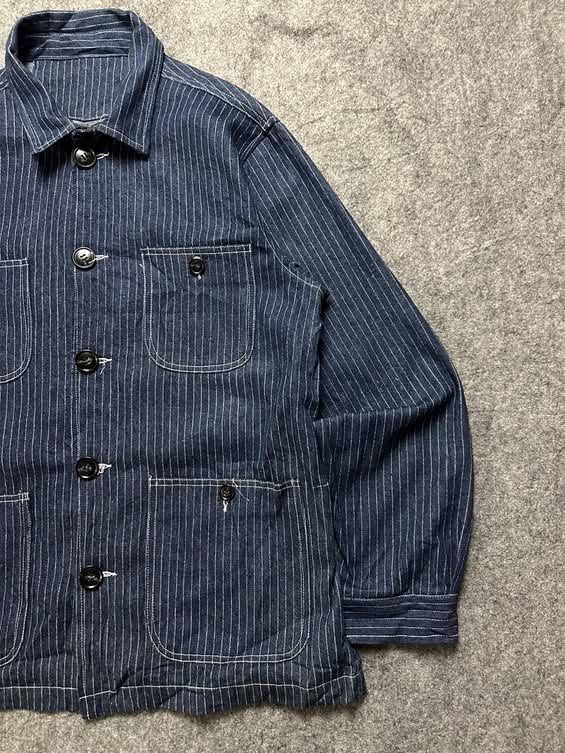 Indígo Blue / Hickory Stripe Chore/Coverall Jacket (Category: Coats, Jackets and Outerwear) located in Zamboanga. Submitted by swayporgy (Listing ID 1470865804, Image 2). Description: Measurements; (inches) width 22’ Length 29’ Shoulder 18’ Sleeve 25 .