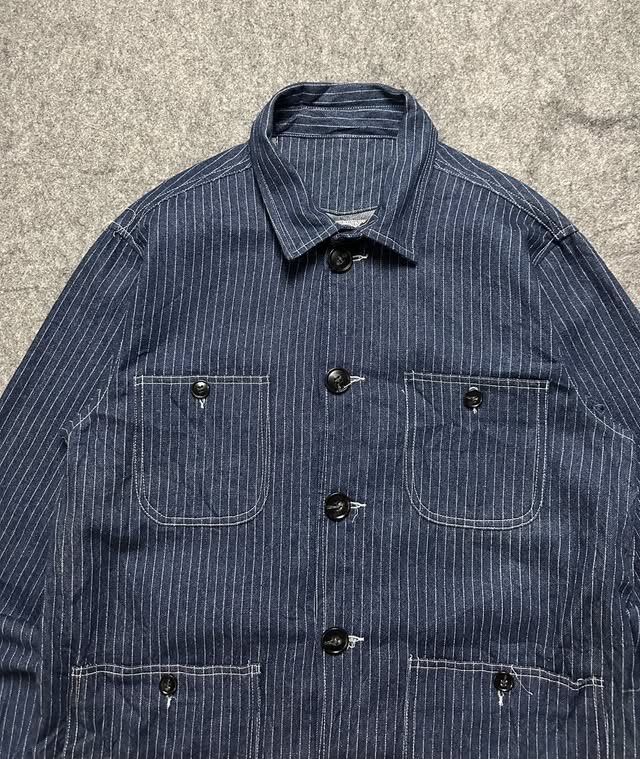 Indígo Blue / Hickory Stripe Chore/Coverall Jacket (Category: Coats, Jackets and Outerwear) located in Zamboanga. Submitted by swayporgy (Listing ID 1470865804, Image 3). Description: Measurements; (inches) width 22’ Length 29’ Shoulder 18’ Sleeve 25 .