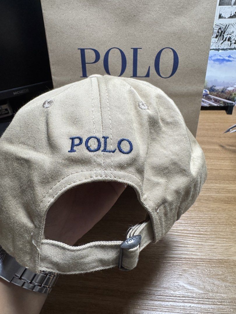 INDONESIA BRAND POLO CAP (Category: Caps & Hats) located in Manila. Submitted by leiiplayys (Listing ID 1470843272, Image 2). Description: - Color: Versatile neutral beige - Design: Navy blue polo player embroidery on front with matching back strap lettering - Fit: Adjustable metal buckle closure with engraved polo branding - Condition: Brand new with interior brand tags and original store tag attached - Style: Perfect for everyday casual outfits