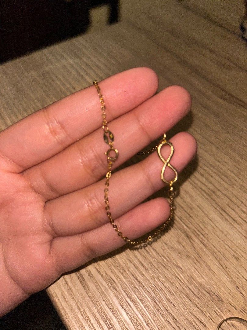 Infinity gold bracelet (18k) dubai gold (Category: Luxury Accessories) located in Paranaque City. Submitted by pppc3 (Listing ID 1470912459, Image 2). Description: Slightly Nego Parañaque location Pick up / Meetup only around Parañaque.
