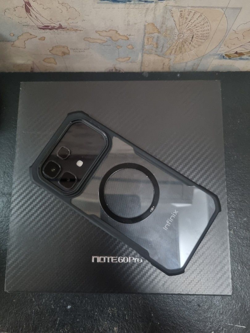 Infinix Note 60 Pro Black Limited Edition (Category: Cases & Sleeves) located in San Juan City. Submitted by goldenflower167 (Listing ID 1470811770, Image 3). Description: 1 slight issue hairline at back Glass Included: - Box - Charger -Wireless Magsafe - Cases - Tempered Glass - Resibo .