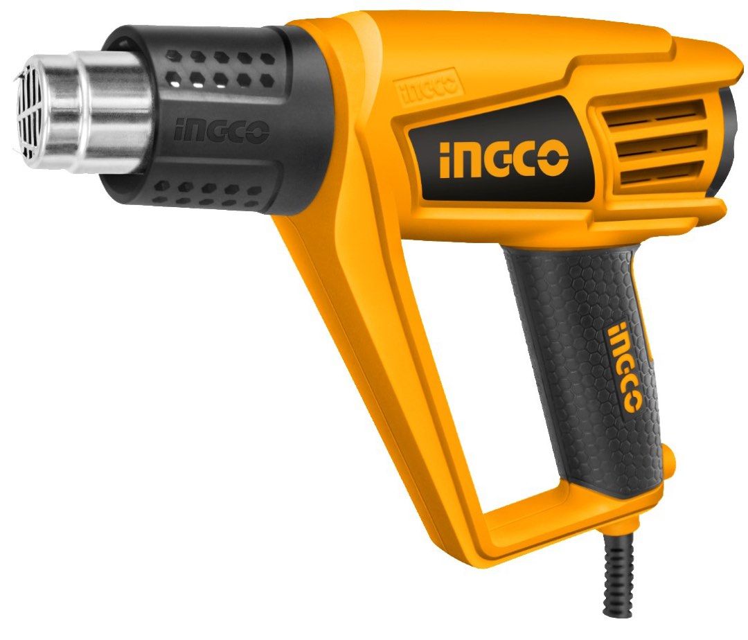 Ingco Industrial Heat Gun Tool (Category: Construction Tools & Equipment) located in Manila. Submitted by goddesssy (Listing ID 1470810400, Image 1). Description: - Brand: INGCO - Color: Yellow and Black - Power Source: Corded electric with strain relief guard - Handle: Textured rubber grip for a secure, comfortable hold - Nozzle: Metal with a protective black heat guard sleeve - Durability: Solid housing construction with side cooling vents - Id