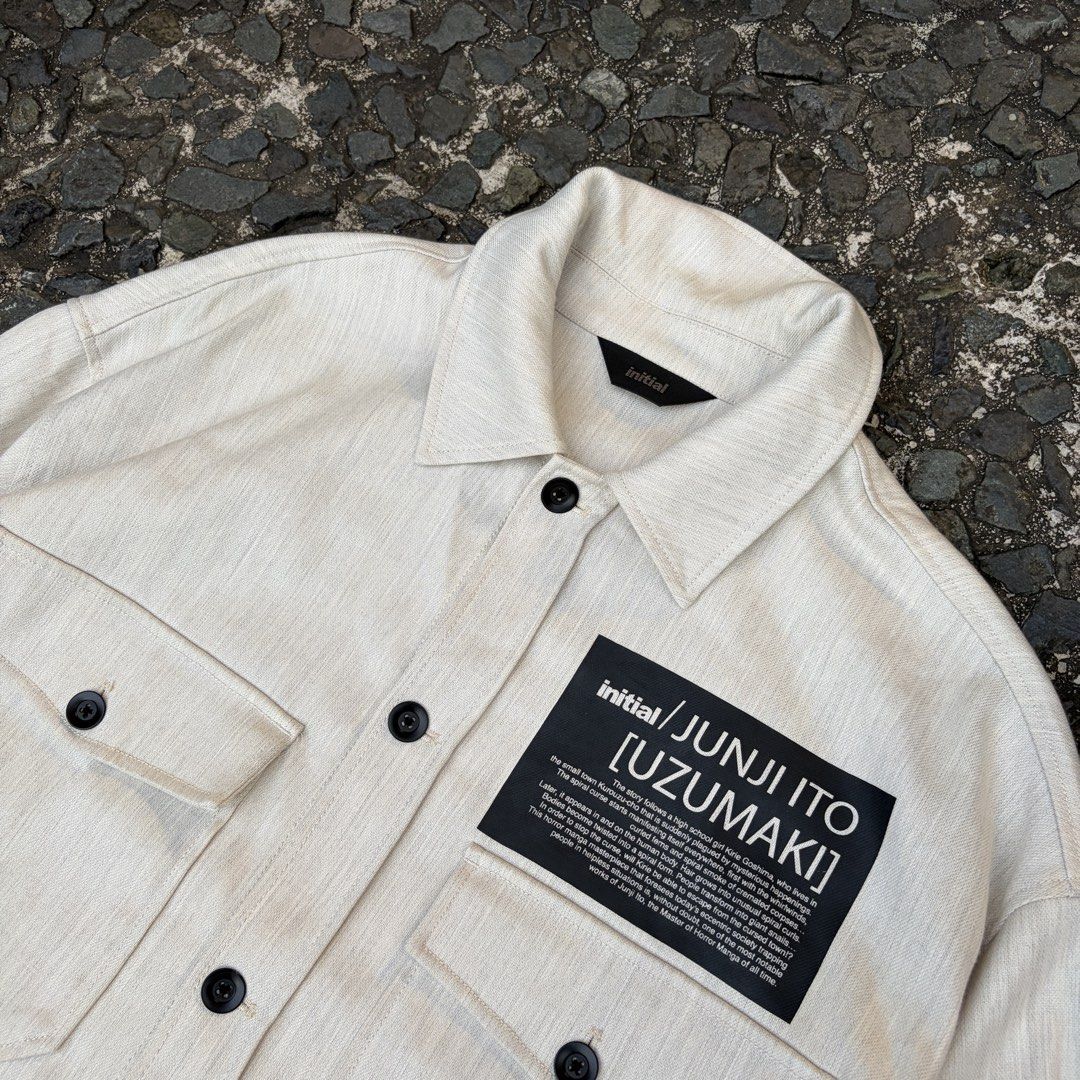 Initial x Junji Ito Uzumaki Crossover Collection Jacket (Category: Coats, Jackets and Outerwear) located in Manila. Submitted by stablesource (Listing ID 1470832064, Image 3). Description: Initial x Junji Ito Uzumaki Crossover Collection Jacket Size 2 Dimension: 23 Width 29 Length Excellent Kindly Check All Details Before Purchase🤝.