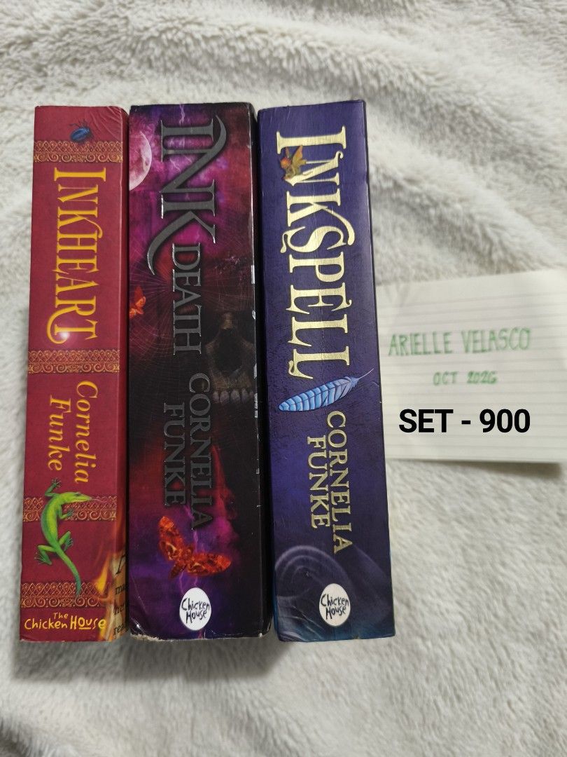 Inkheart Trilogy Set by Cornelia Funke (Category: Storybooks) located in Abucay. Submitted by booksbyjie (Listing ID 1470813374, Image 1). Description: - Title: Inkheart Trilogy (Includes Inkheart, Inkspell, and Inkdeath) - Author: Cornelia Funke - Publisher: Chicken House (Paperback editions) - Set Details: Selling as a complete set of 3 books - Condition: Slight wear on pages and spines from reading and shelf storage, but fully readable - Genre