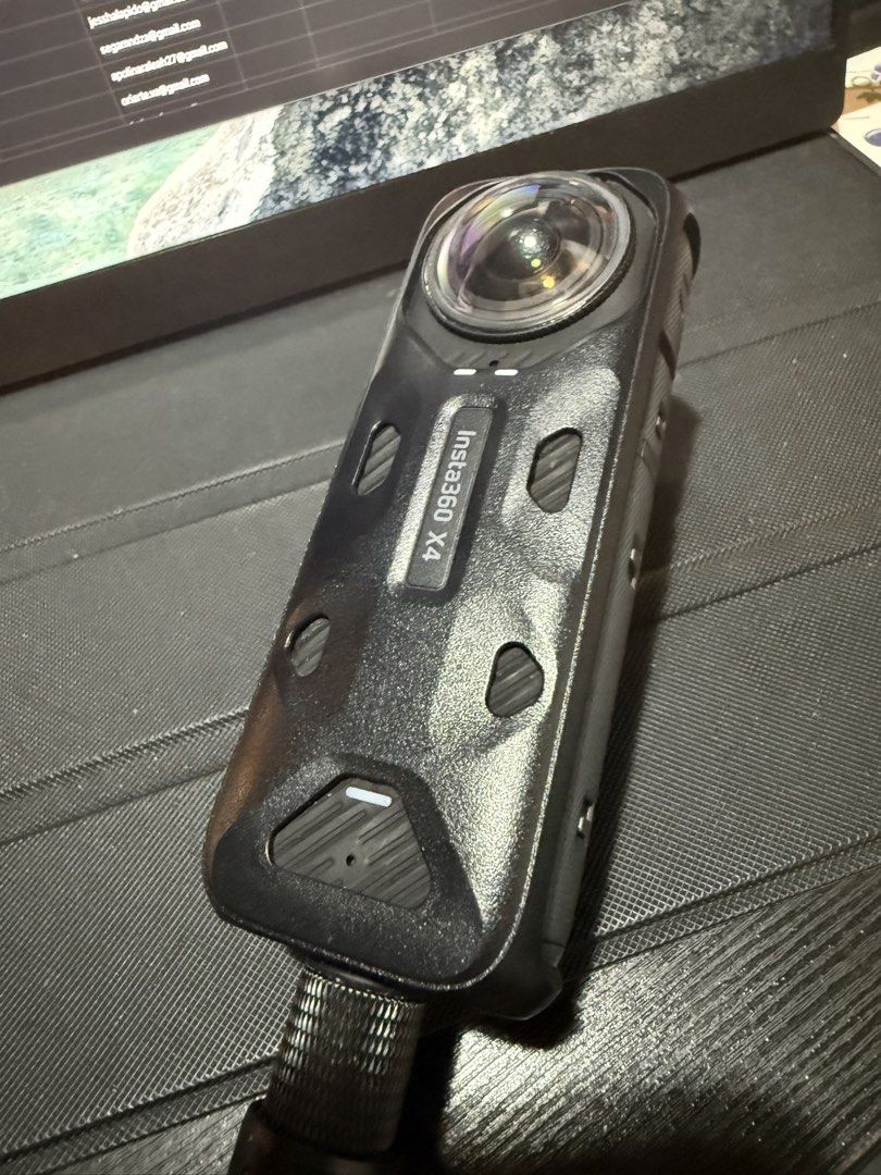 Insta360 X4 360 Action Camera with Selfie Stick (Category: Cameras) located in Paranaque City. Submitted by melovebywes (Listing ID 1470918009, Image 2). Description: - Insta360 X4 camera in excellent, clean condition - Includes a sturdy black handle stick - Features a large touchscreen display and physical buttons for easy control - Dual fisheye lenses for stunning 360-degree content capture - Body is free from major scratches or damage - Meetup