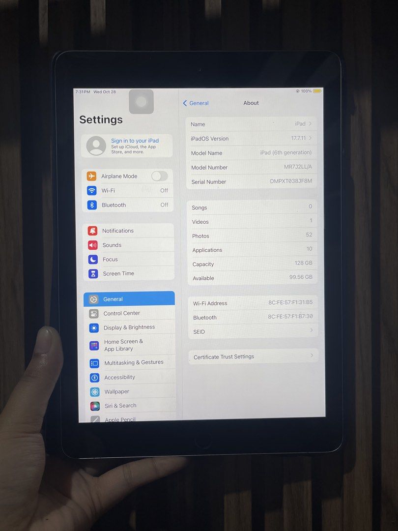 ipad 6th gen (Category: iPad) located in Manila. Submitted by callaaa14 (Listing ID 1470851085, Image 2). Description: ipad 6thgen 128gb storage -wifi use -128GB storage iPadOS 17.7.11 -finger print working Good for watching videos, reading, browsing and basic everyday use. .