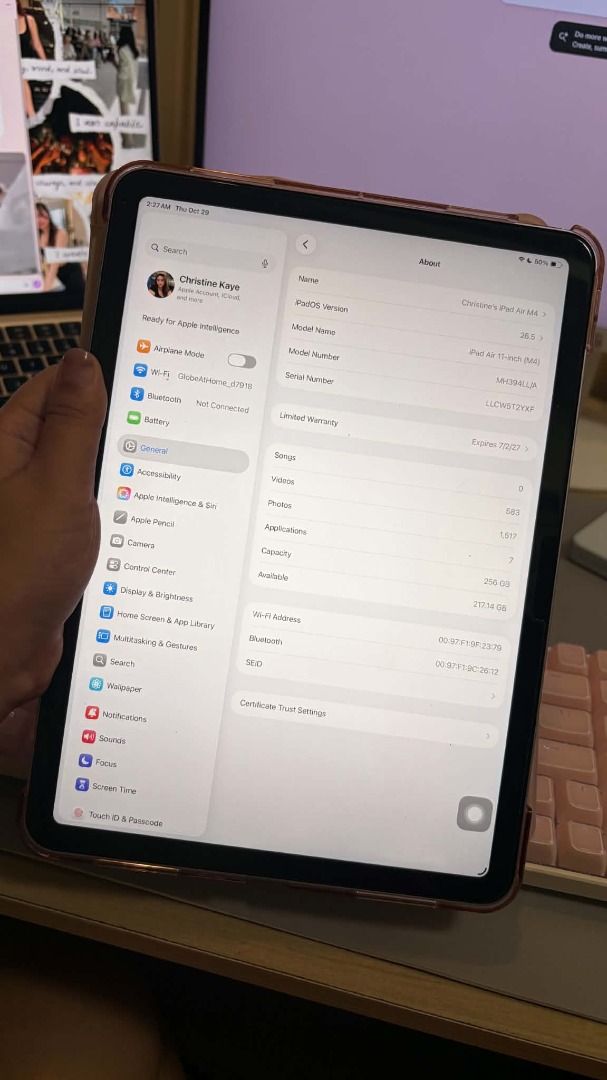 iPad Air 11” M4 | 256GB | Purple (Category: Laptops & Notebooks) located in Caloocan City. Submitted by silverwhale_78680f (Listing ID 1470918872, Image 2). Description: FOR SALE: iPad Air 11” M4 | 256GB | Purple Price: ₱52,000 (NON NEGOTIABLE) * Bought just 3 days ago * Color: Purple * Storage: 256GB * Chip: Apple M4 * Includes privacy tempered glass and protective cover RFS: Decided to get a Mac mini instead. Purchased recently and still in exc