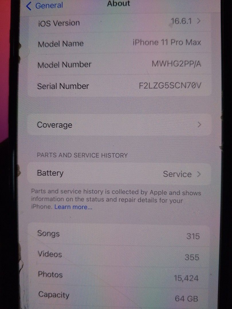 iPhone 11 Pro Max 64 gb (Category: iPhone 11 Series) located in Makati City. Submitted by basicsndeclutter (Listing ID 1470803412, Image 3). Description: - Model: iPhone 11 Pro Max (Smart locked) - No issues (except battery health, see notes below), lady owned, well taken cared of, in excellent working condition face ID, camera front and back. can be reset. - Color: Gold - Storage: 64GB - Condition: Pre-owned with normal signs of use - Battery He