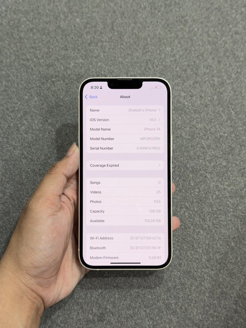 iphone 14 white (Category: iPhone 14 Series) located in Manila. Submitted by shei.fsyas (Listing ID 1470893843, Image 2). Description: iphone 14 white 128gb 87BH openline local variant no issue unit only 📍tayuman .