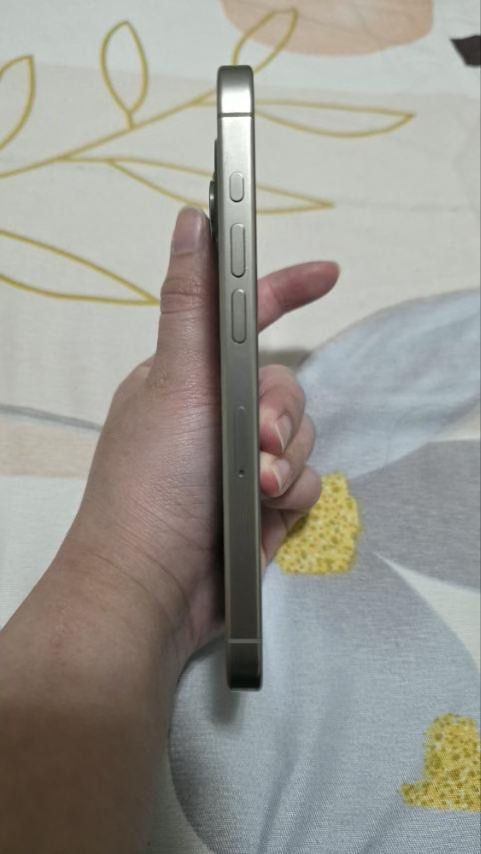 Iphone 15 pro 256GB Natural Titanium (Category: Other Mobile & Gadget Accessories) located in Pasig City. Submitted by cmmp015 (Listing ID 1470842549, Image 3). Description: Selling Iphone 15 Pro 256GB natural titanium with box and replacement charging cable no issue no scratch Dual sim RFS: New Phone Kapitolyo Pasig Location.