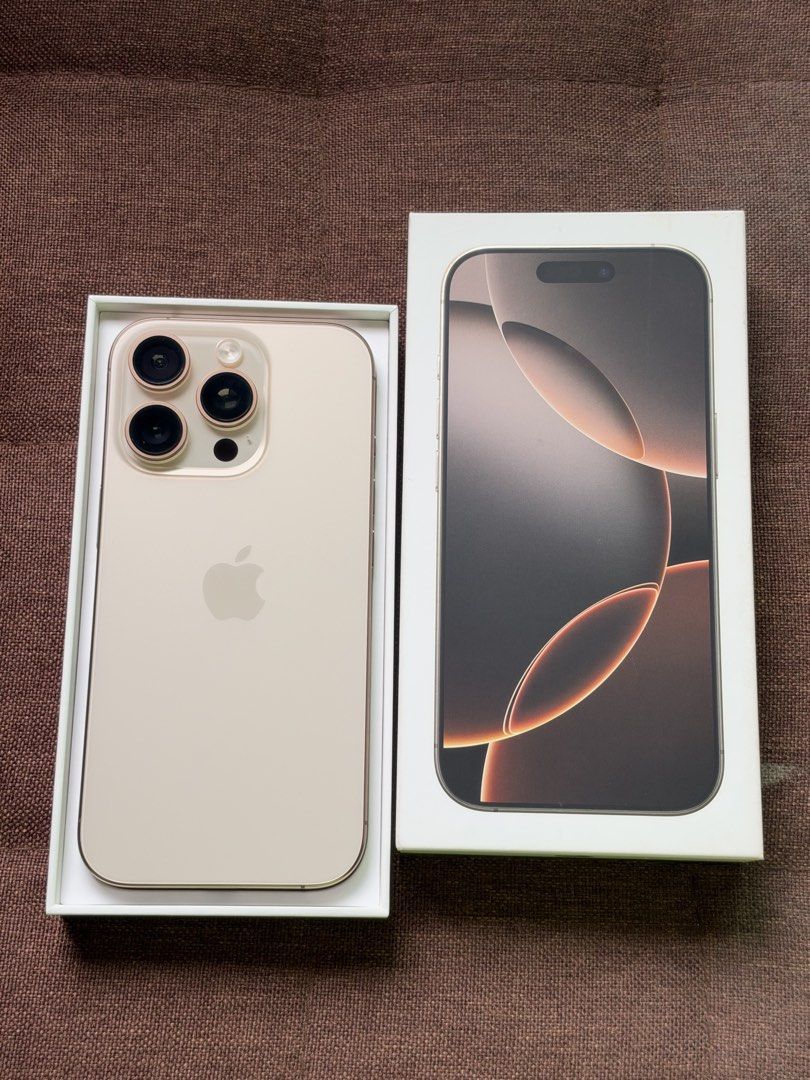 IPHONE 16 PRO 256GB - DESERT TITANIUM (Category: iPhone 16 Series) located in Pasay City. Submitted by wnznmtmrs (Listing ID 1470755428, Image 1). Description: iphone 16 pro 256gb Type c charger (original) with box and paper bag 88% battery health no dents and scratches original battery - not replaced woman owned.