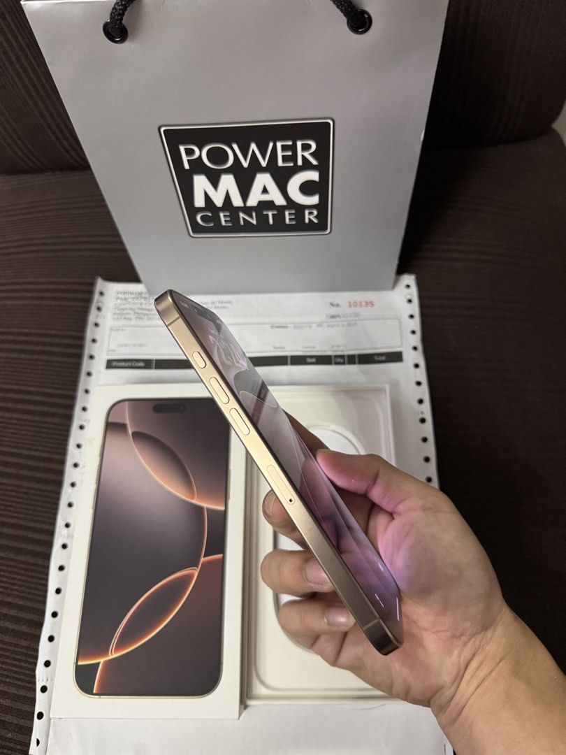 iPhone 16 pro max 256gb Almost brandnew condition (Category: iPhone 16 Series) located in Caloocan City. Submitted by dreezz (Listing ID 1470775396, Image 2). Description: Pass sa barat/lowballer For sale or swap(sa iOS din) Iphone 16 pro max 256gb | Bought from Powermac | Almost brandnew | Desert Titanium | 91% Battery health | No dents or scratches | No issue | No history of repair Inclusions: Unit, receipt, box, case and original cord Location