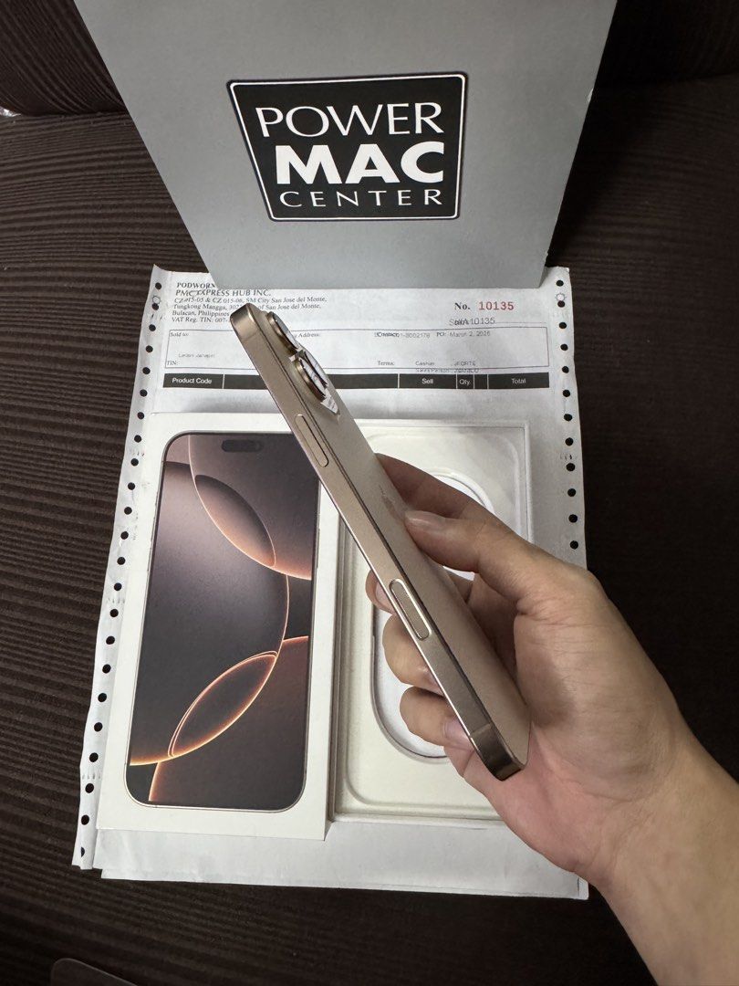 iPhone 16 pro max 256gb Almost brandnew condition (Category: iPhone 16 Series) located in Caloocan City. Submitted by dreezz (Listing ID 1470775396, Image 3). Description: Pass sa barat/lowballer For sale or swap(sa iOS din) Iphone 16 pro max 256gb | Bought from Powermac | Almost brandnew | Desert Titanium | 91% Battery health | No dents or scratches | No issue | No history of repair Inclusions: Unit, receipt, box, case and original cord Location