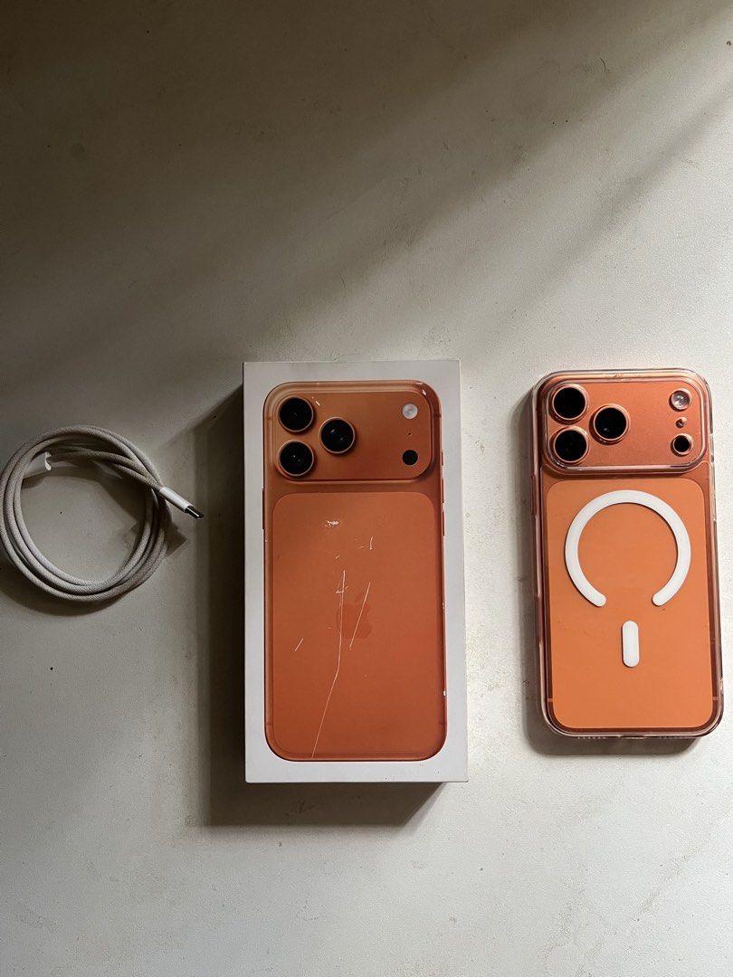 iPhone 17 Pro Max 256GB (Category: iPhone 17 Series) located in Taguig. Submitted by santopapi222 (Listing ID 1470842986, Image 1). Description: iPhone 17 Pro Max 256GB • openline ntc variant • cosmic orange color • includes original receipt, box and stock cable • good condition aside from the small dent as shown in pic • no issues • 90% BH 467cc • unli test until satisfied • price is FIRM meetup loc is taguig.
